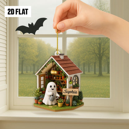 Personalized Ghost in Garden 2D FLAT Acrylic Ornament, Plant Lovers Halloween Gift, Halloween Ornament for Plantaholic, Greenhouse Ornament