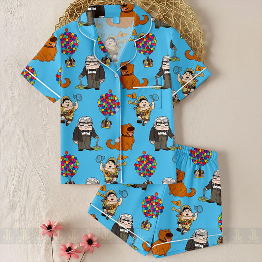 Up Russell Unisex Satin Pajamas Set, Spooky Season Pajamas , Long Sleeve And Short Styles