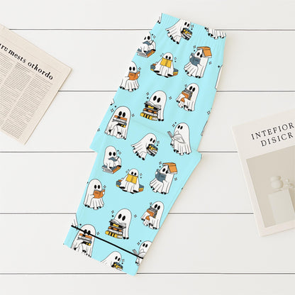 Halloween Ghost Reading Books Pajamas Set, Reading Ghost Sleepwear, Cozy Fall Nightwear, Spooky Season Gift, Bookish Gift, Halloween Gift