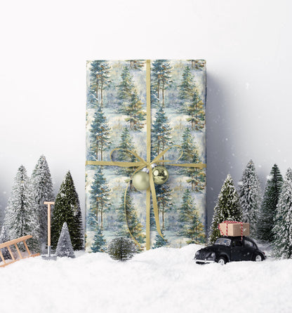 Christmas Tree and Pinecone Wrapping Paper Roll, Rustic Winter Gift Wrap for Seasonal Gifting #27