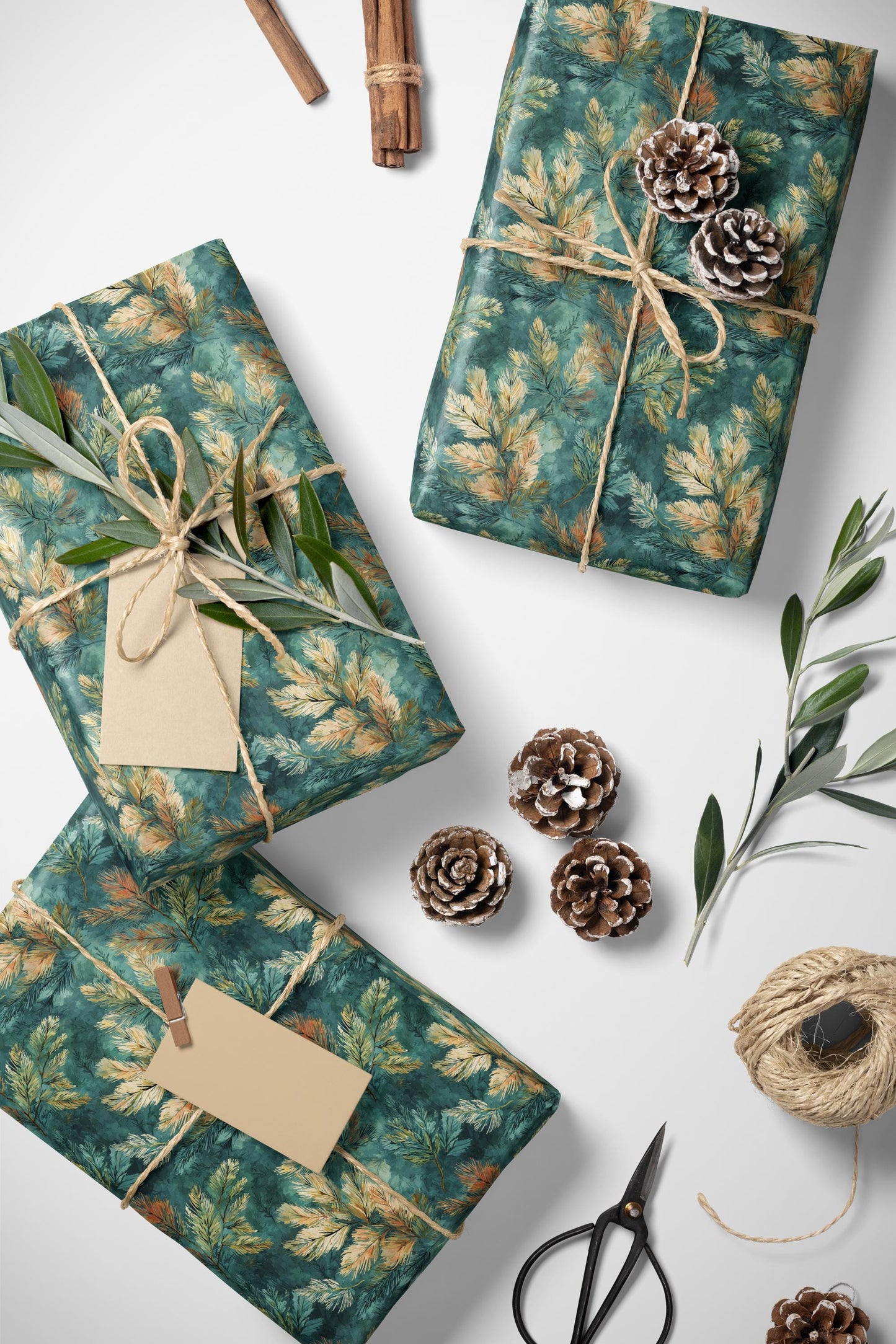 Winter Forest Holiday Wrapping Paper Roll, Pine Tree and Cone Gift Wrap for Christmas Gifts #17