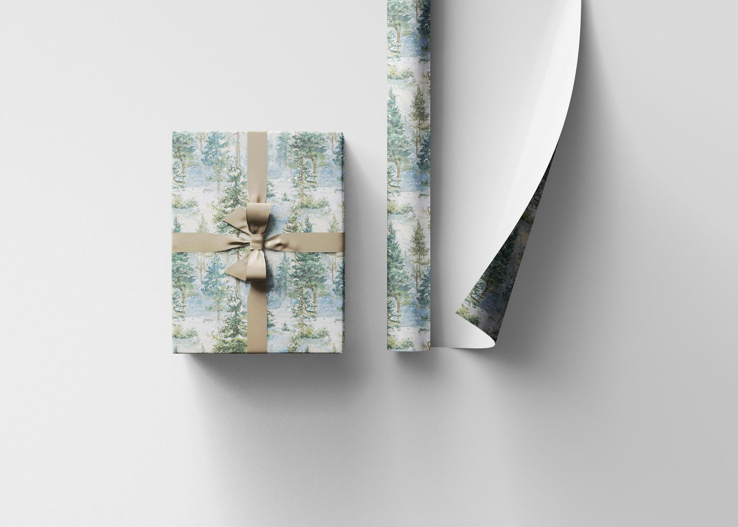 Winter Pine Tree Wrapping Paper Roll, Holiday Gift Wrap with Forest and Pinecone Design #29