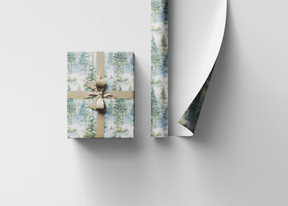 Winter Pine Tree Wrapping Paper Roll, Holiday Gift Wrap with Forest and Pinecone Design #29