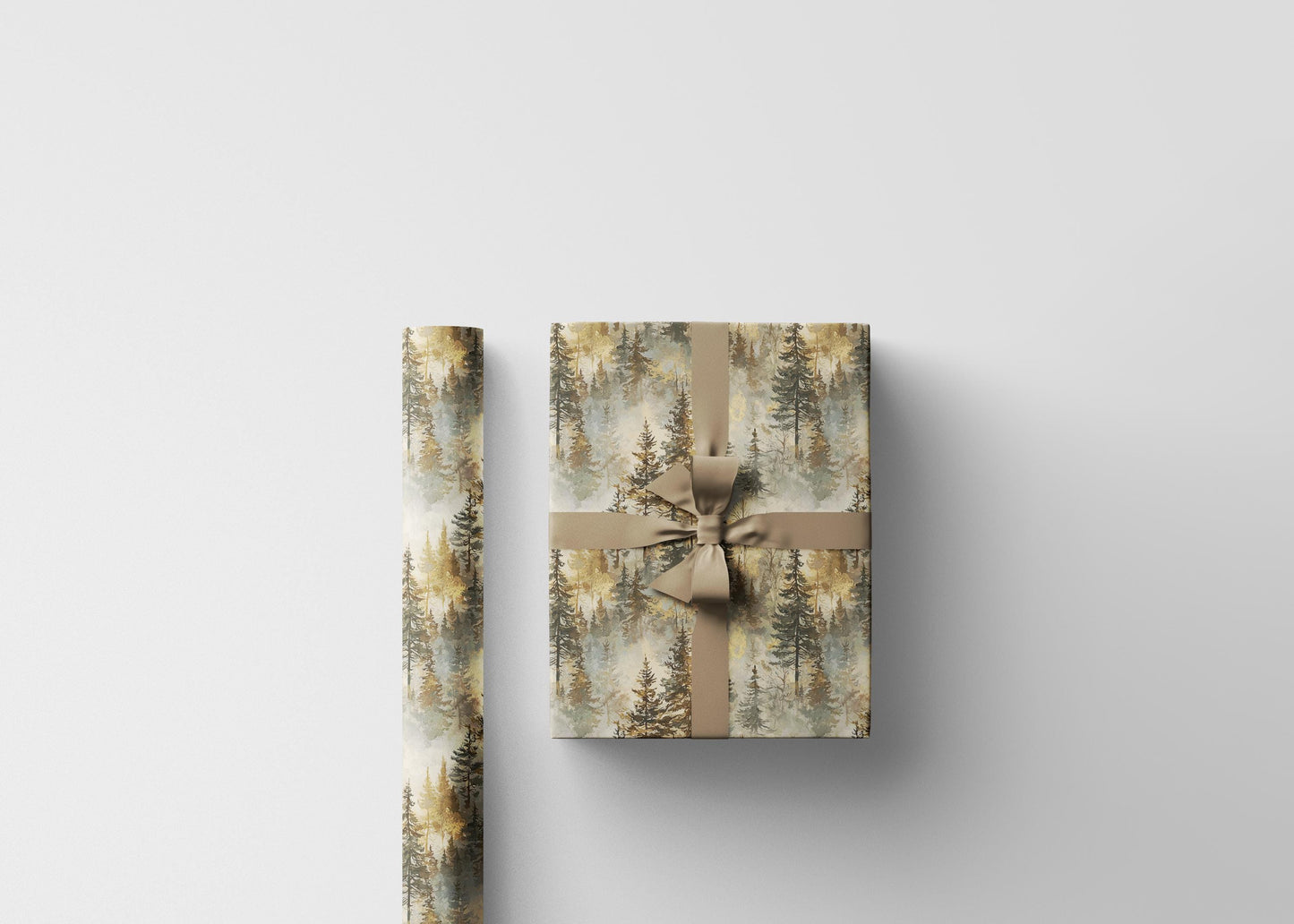 Pinecone Gift Wrap Roll, Winter Forest Theme Christmas Wrapping Paper with Trees and Snow #34