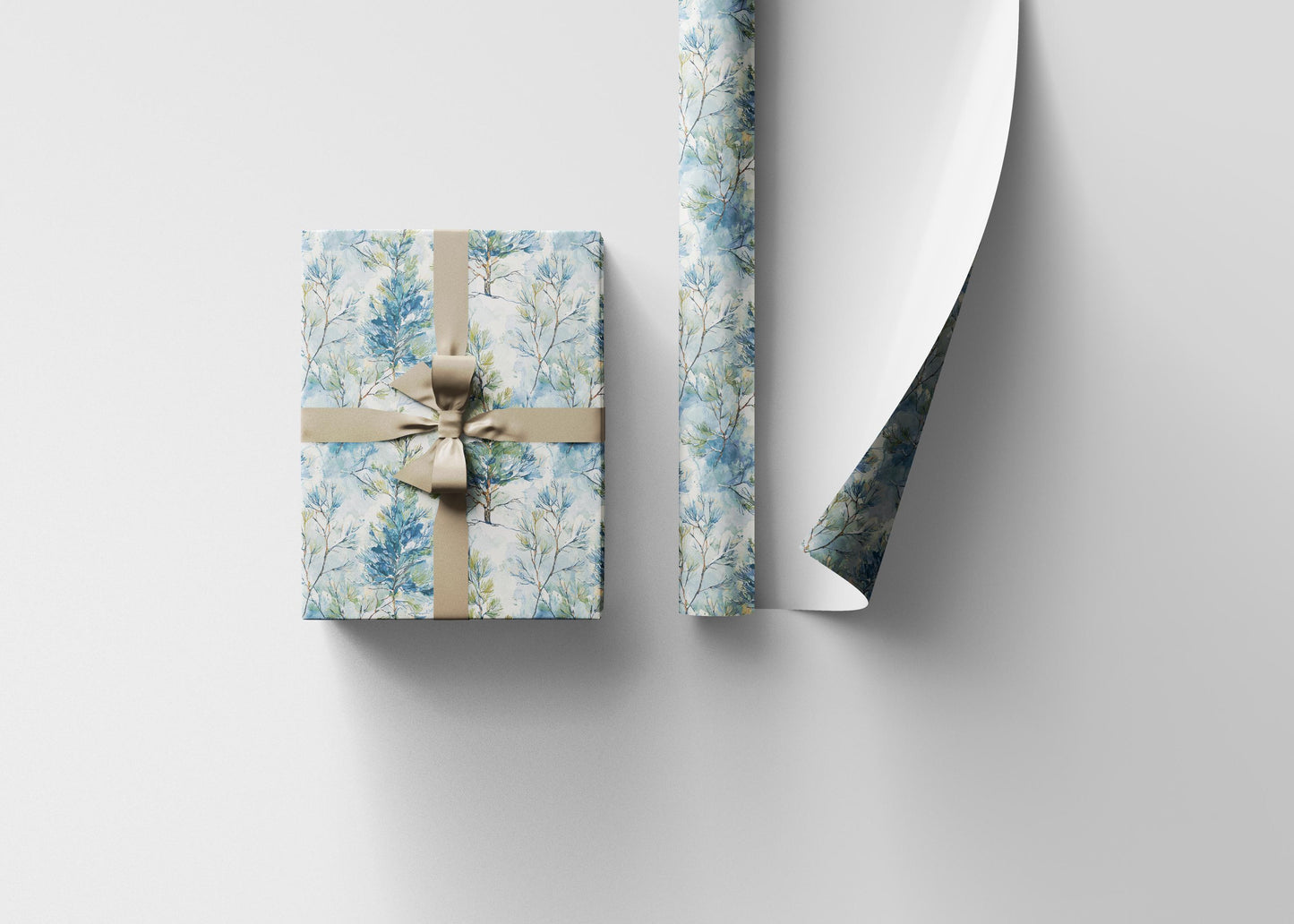 Rustic Winter Wrapping Paper Roll with Pine Trees and Pinecones for Holiday Gifts #31