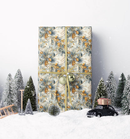 Winter Forest Wrapping Paper Roll, Evergreen Pinecone Gift Wrap for Holiday and Seasonal Gifts #21