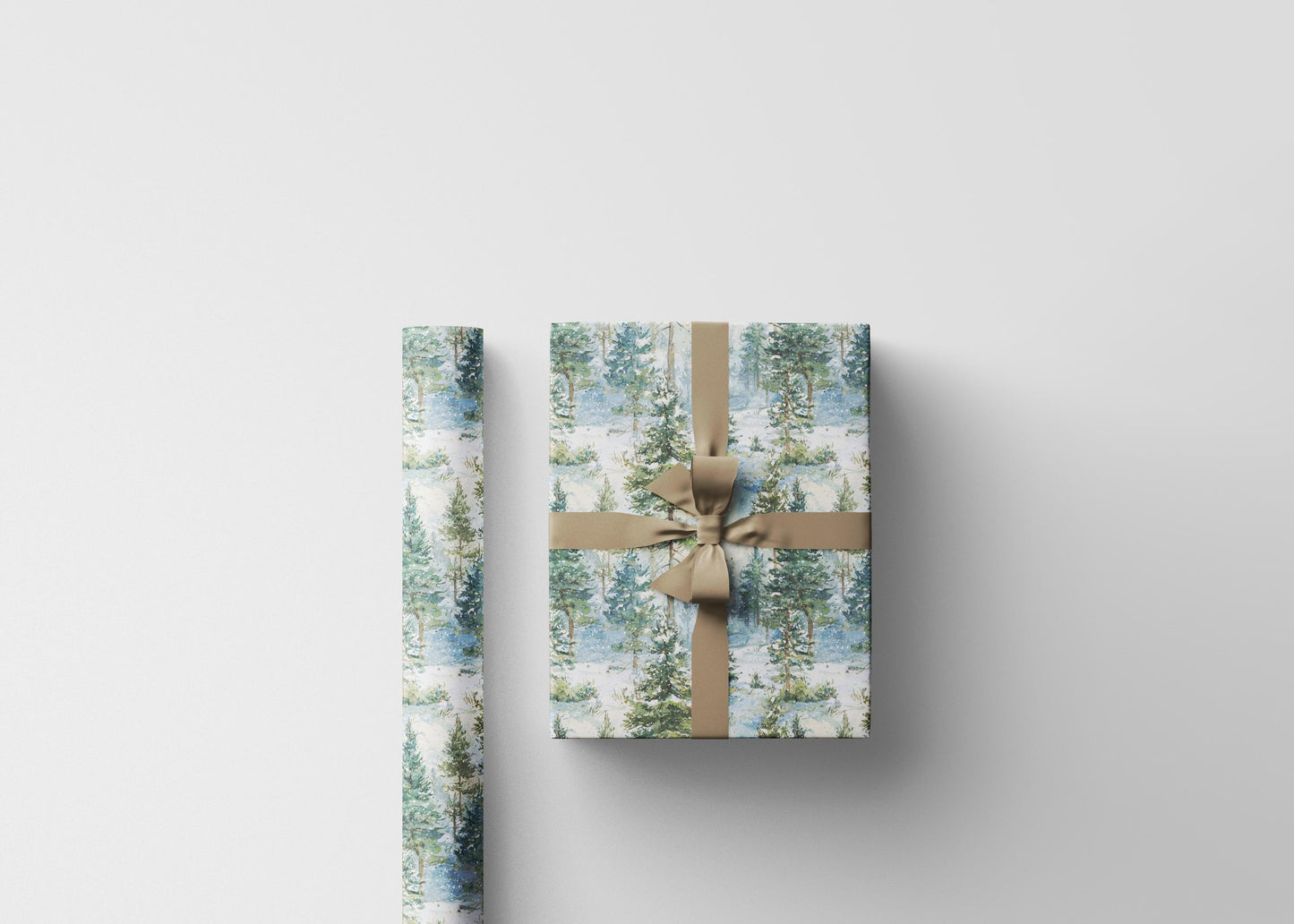 Winter Pine Tree Wrapping Paper Roll, Holiday Gift Wrap with Forest and Pinecone Design #29