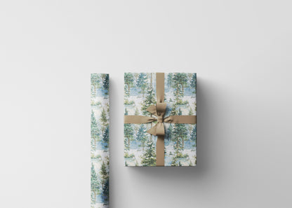 Winter Pine Tree Wrapping Paper Roll, Holiday Gift Wrap with Forest and Pinecone Design #29