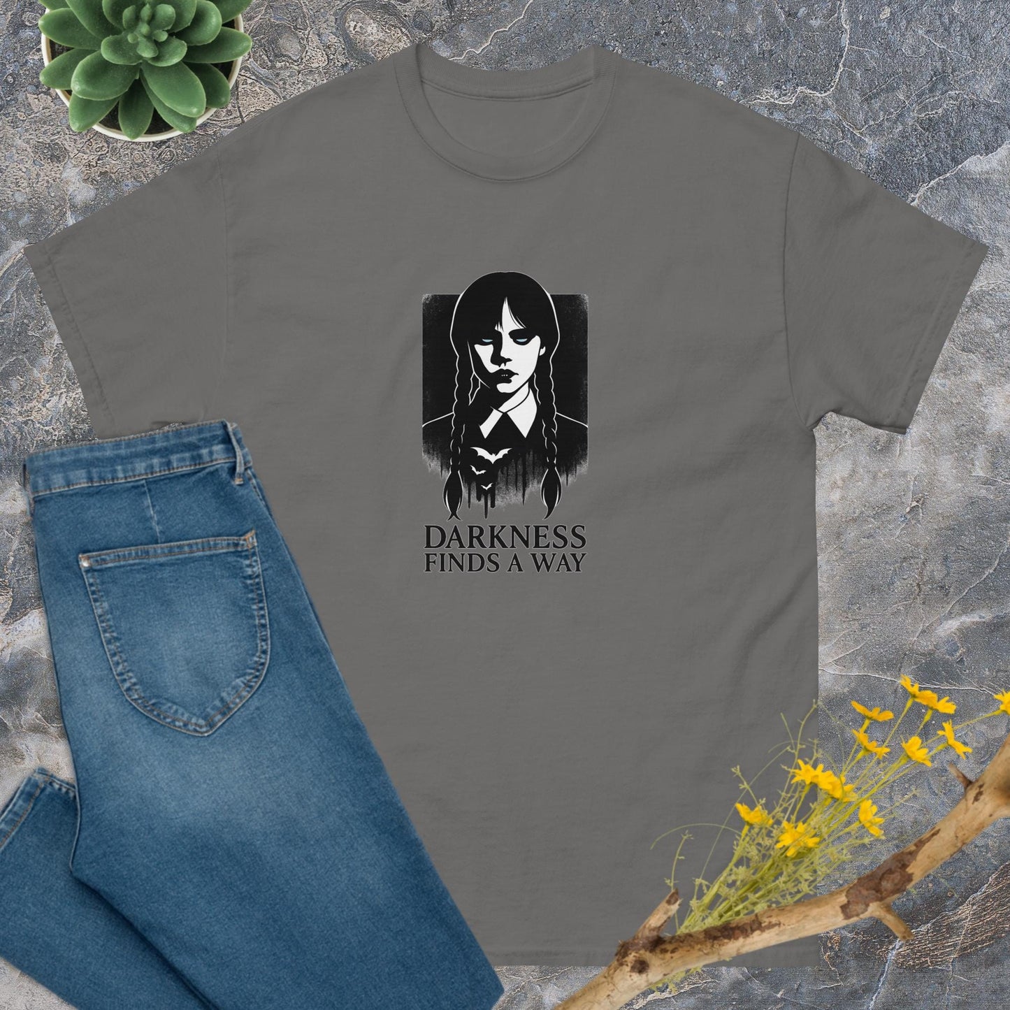 Wednesday Darkness Finds a Way T-Shirt – TV Show Inspired Unisex Tee | Gothic Quote Shirt
