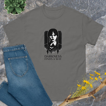 Wednesday Darkness Finds a Way T-Shirt – TV Show Inspired Unisex Tee | Gothic Quote Shirt