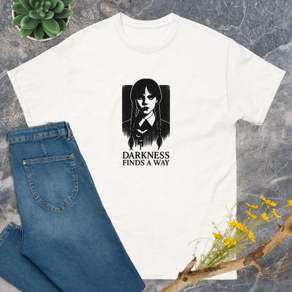 Wednesday Darkness Finds a Way T-Shirt – TV Show Inspired Unisex Tee | Gothic Quote Shirt