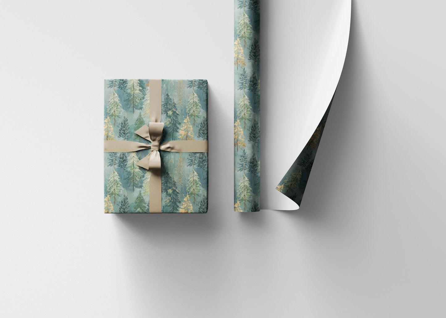 Christmas Gift Wrap Roll with Pine Trees and Pinecones, Rustic Winter Forest Wrapping Paper #16