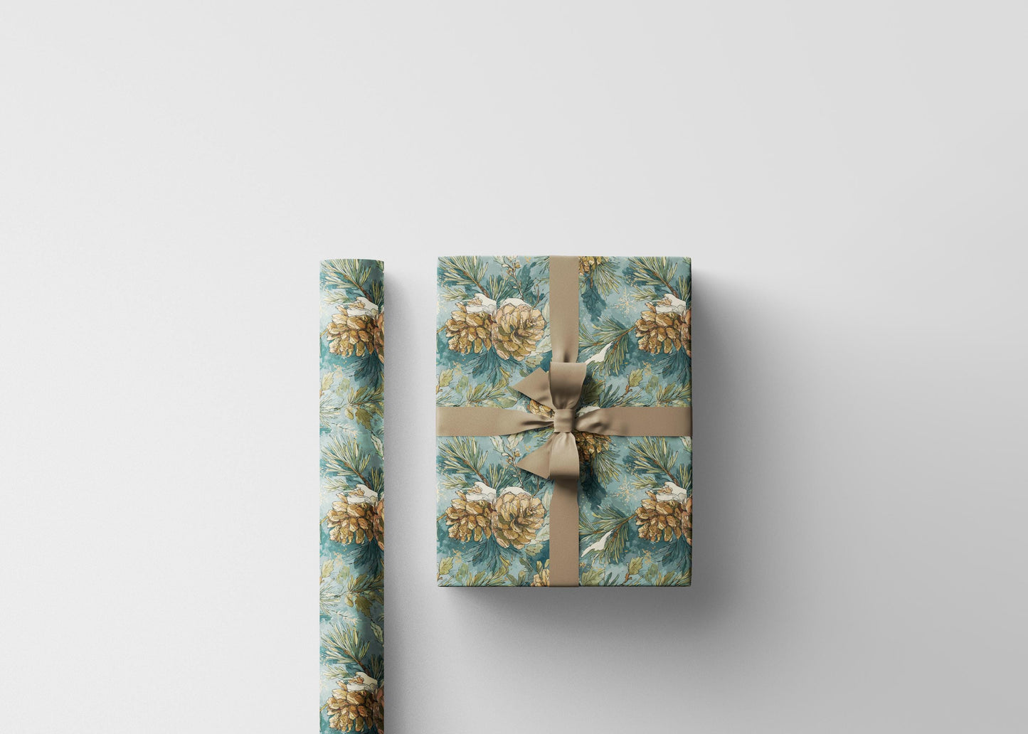 Winter Pinecone Wrapping Paper Roll, Evergreen Tree Gift Wrap for Christmas and Woodland Decor #3