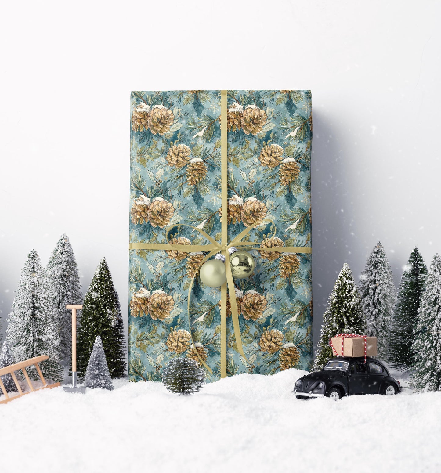 Winter Pinecone Wrapping Paper Roll, Evergreen Tree Gift Wrap for Christmas and Woodland Decor #3