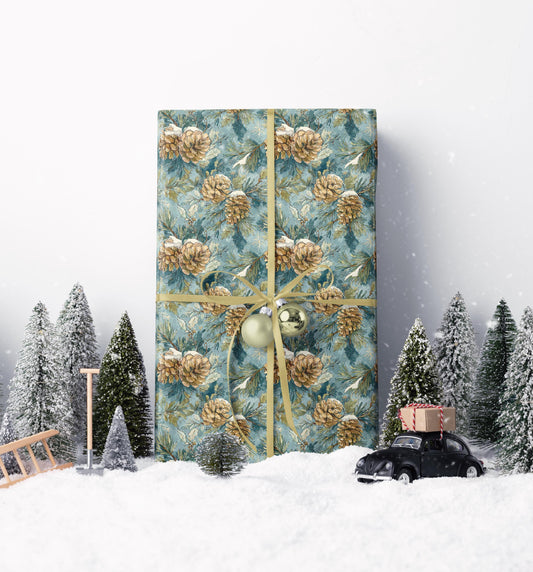 Winter Pinecone Wrapping Paper Roll, Evergreen Tree Gift Wrap for Christmas and Woodland Decor #3