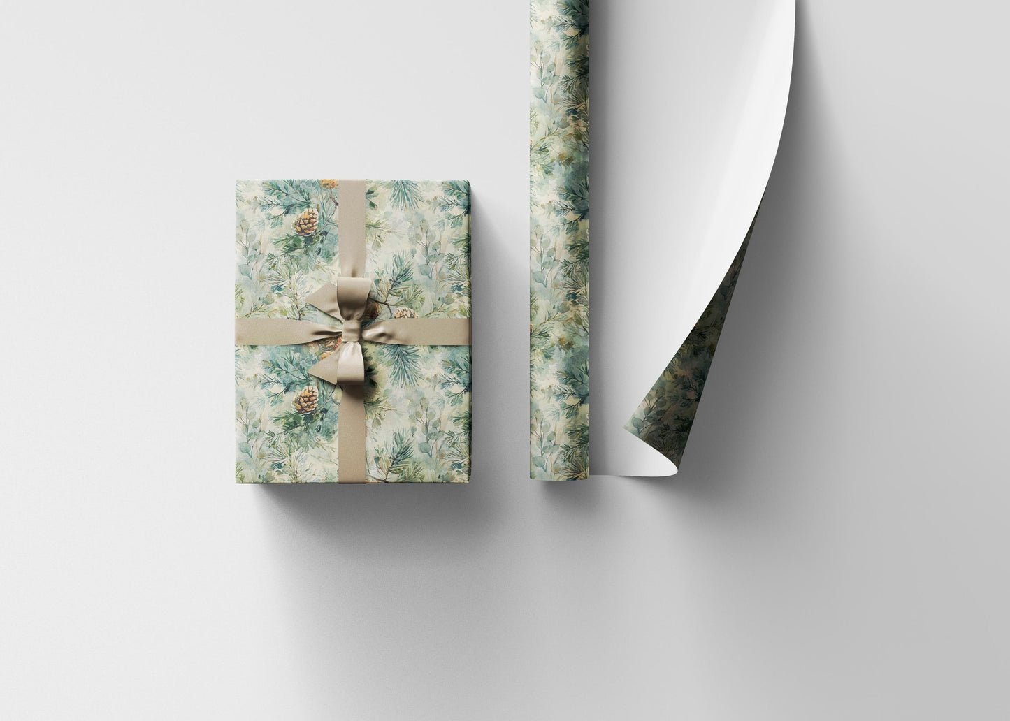 Winter Forest Wrapping Paper Roll, Pinecones and Trees Gift Wrap for Christmas and Holiday Packaging #1
