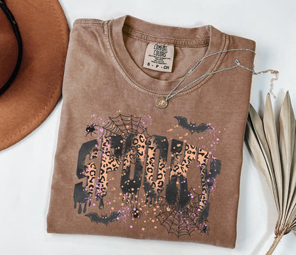 Comfort Colors® Leopard Spooky Shirt, Spooky Shirt, Halloween Shirt, Spooky Season Shirt, Women's Halloween Tee, Halloween Tshirt