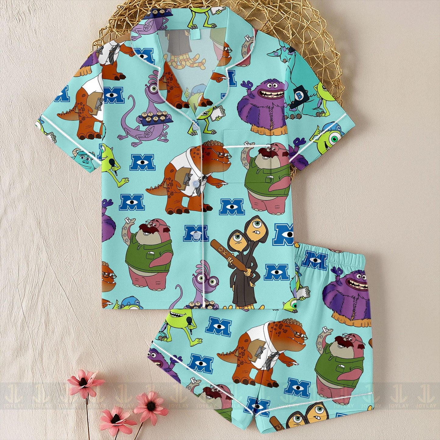 Monster University Unisex Satin Pajamas Set, Spooky Season Pajamas , Long Sleeve And Short Styles