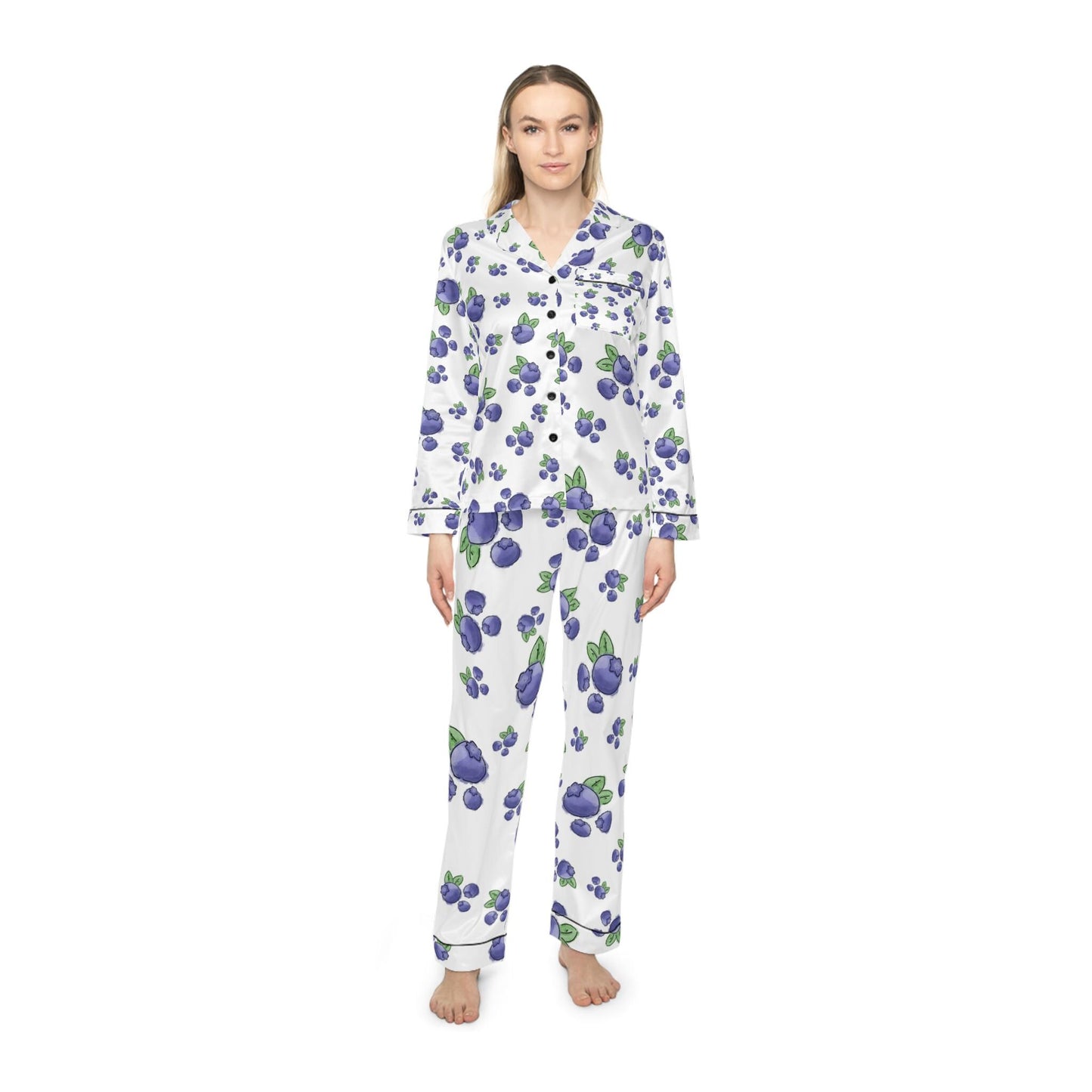 Blossom Blueberry Satin Pajamas, Soft Satin Nightwear for Women, Floral Loungewear, Perfect Gift for Her, Sleepwear for Relaxation, [...]