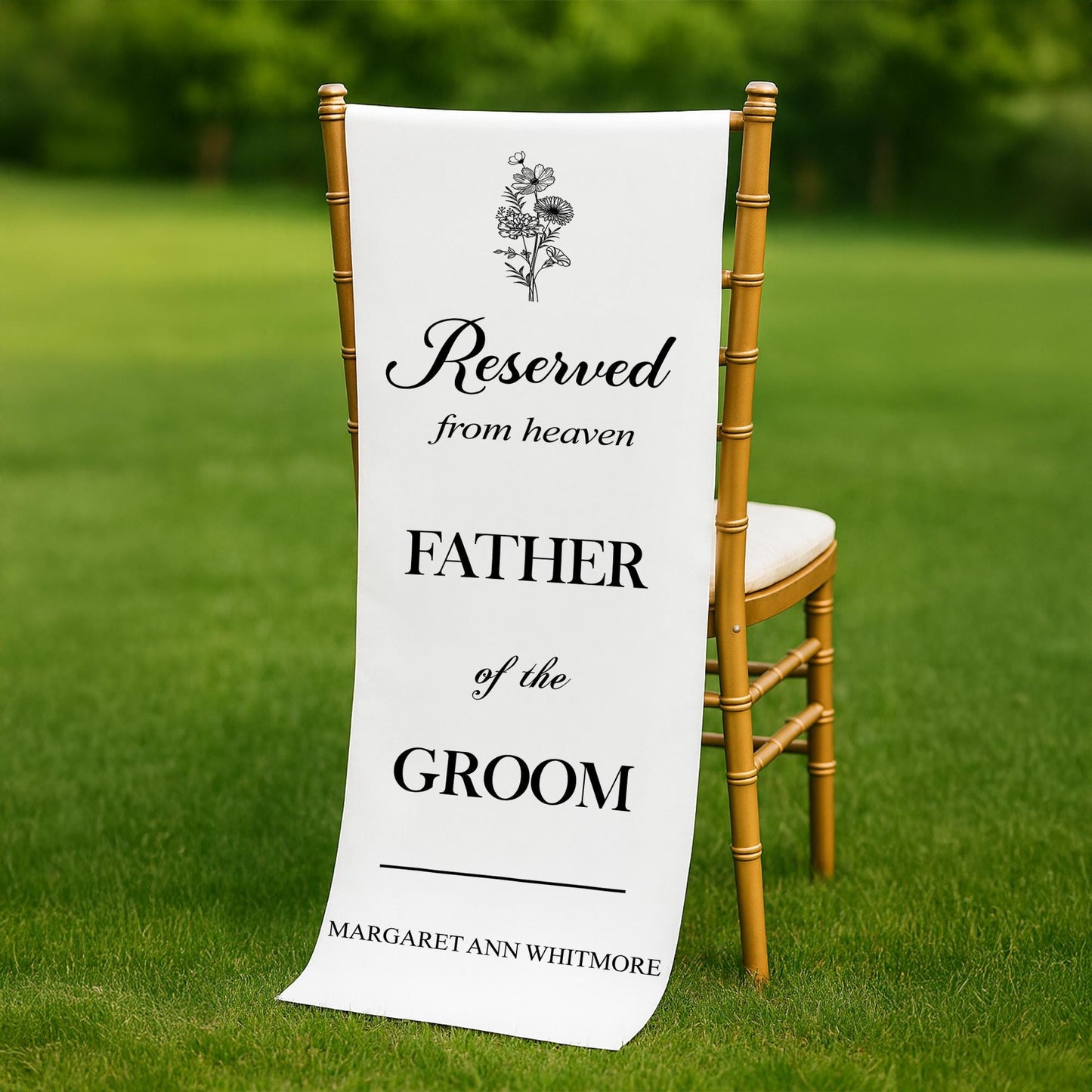 Custom Memorial Wedding Sign, Reserved Wedding Memorial Chair Sign, Personalized Fabric Sign, Wedding Chair Banner In Memory Of Loved Ones