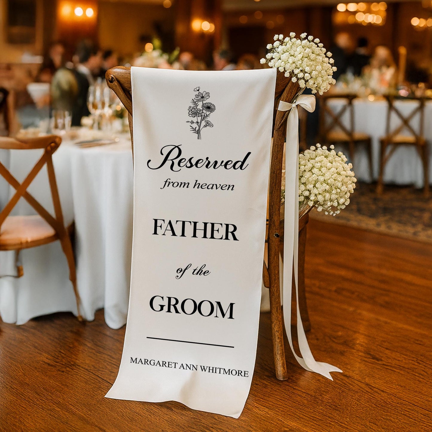Father of the Groom Memorial Sign for Wedding, Chair Banner Reserve Seat for Groom's Dad, Wedding Chair Banner In Memory Of Loved Ones