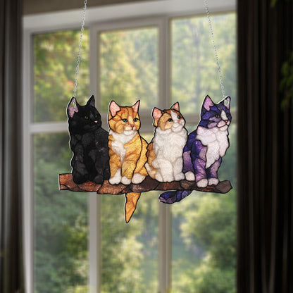 Window Hanging Cat Art, Stained Glass Style, Home Décor, Animal Lovers, Colorful Cats, Tree Branch Hanging, Cat Lovers Gift, Cozy Window