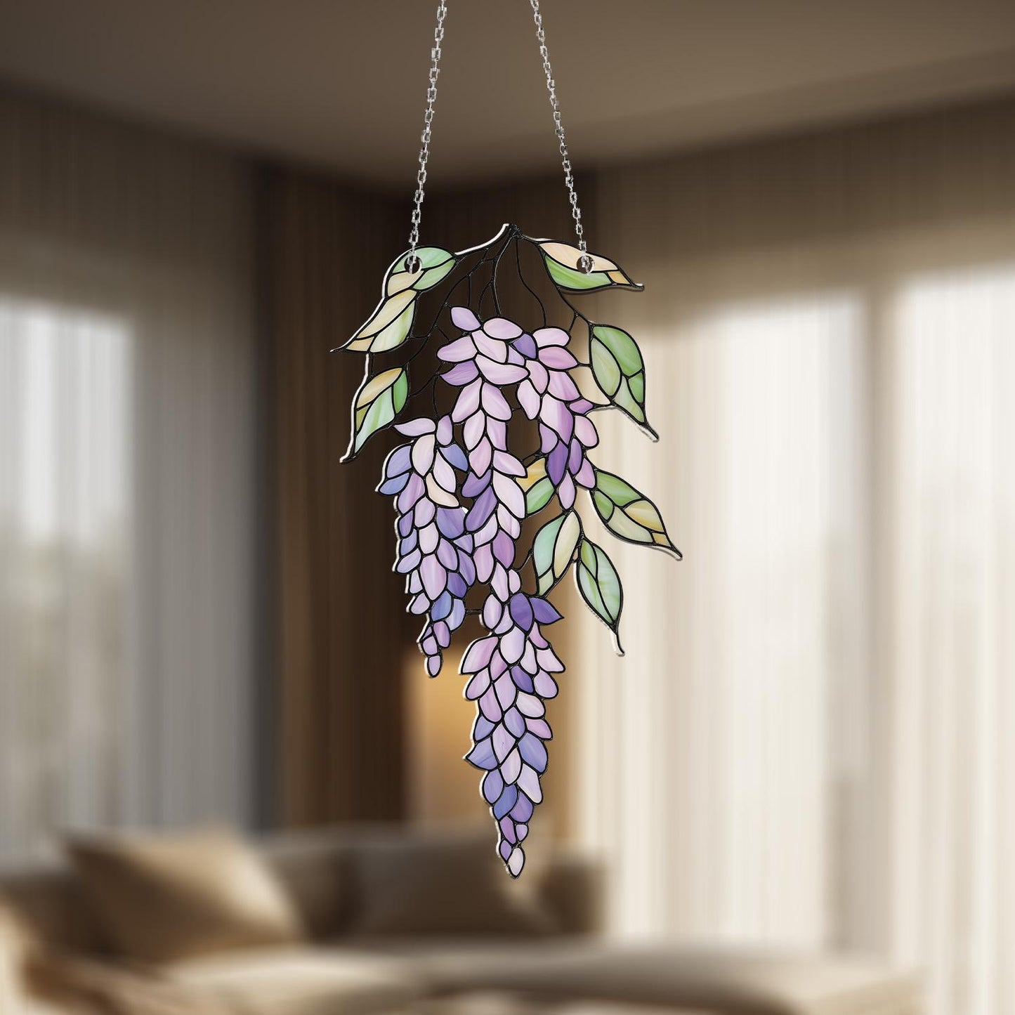 Elegant Wisteria Floral Window Hanging Decoration, Handcrafted Nature-Inspired Home Decor for Peaceful Spaces
