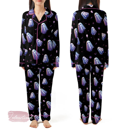 Spooky Halloween Set – Cute Ghost Print Pajama Shorts Set | Pastel Goth Sleepwear for Trick-or-Treat, Fall, or October Nights