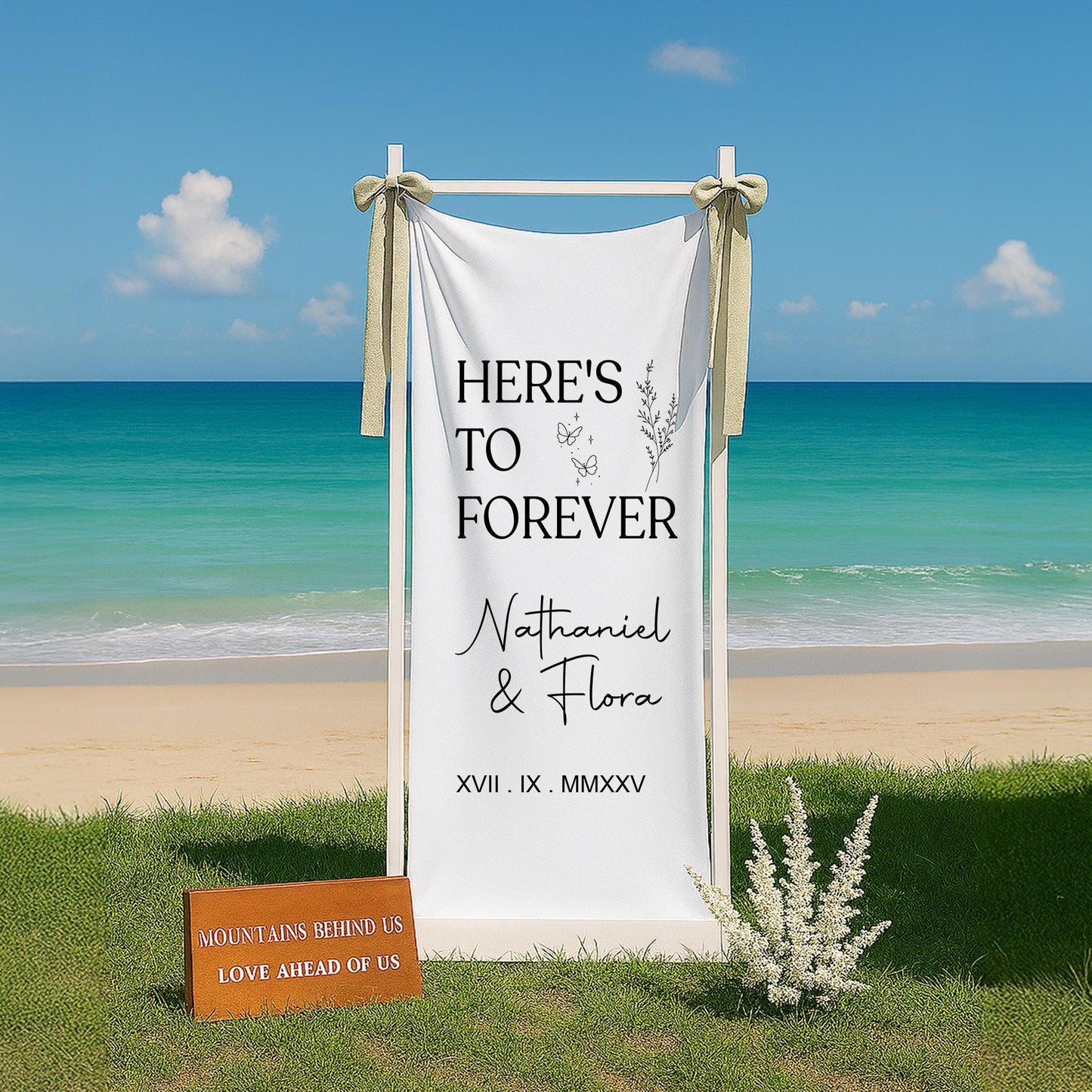 Custom Wedding Fabric Sign, Custom Welcome Banner, Modern Outdoor Wedding Decor, Personalized Ceremony Sign, Engagement Party Decoration