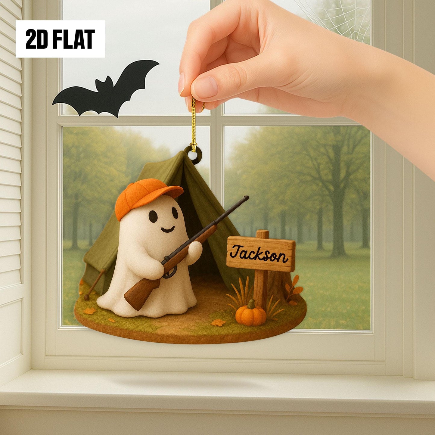 Personalized Ghost Hunting 2D FLAT Acrylic Ornament, Hunting Lovers Halloween Gift, Halloween Ornament for Hunting Lovers, Hunting Ornament