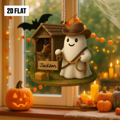Personalized Ghost Cowboy 2D FLAT Acrylic Ornament, Cowboy Halloween Gift, Halloween Ornament for Cowboy, Cowgirl, Western Ornament Gift