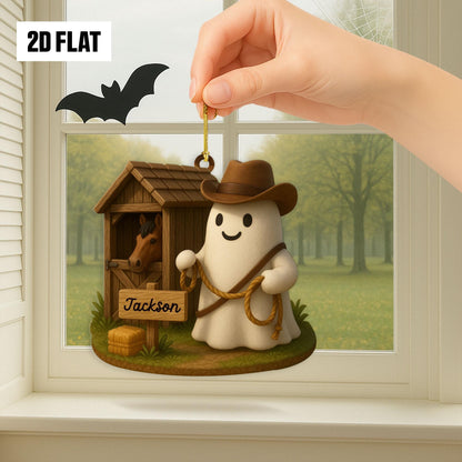 Personalized Ghost Cowboy 2D FLAT Acrylic Ornament, Cowboy Halloween Gift, Halloween Ornament for Cowboy, Cowgirl, Western Ornament Gift