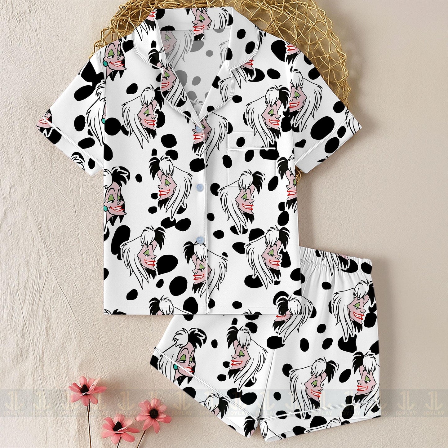 Cruella 101 Dalmatian Unisex Satin Pajamas Set, Spooky Season Pajamas , Long Sleeve And Short Styles