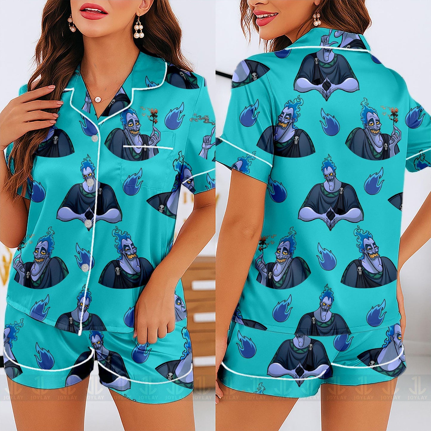 Hades Hercules Unisex Satin Pajamas Set, Spooky Season Pajamas , Long Sleeve And Short Styles