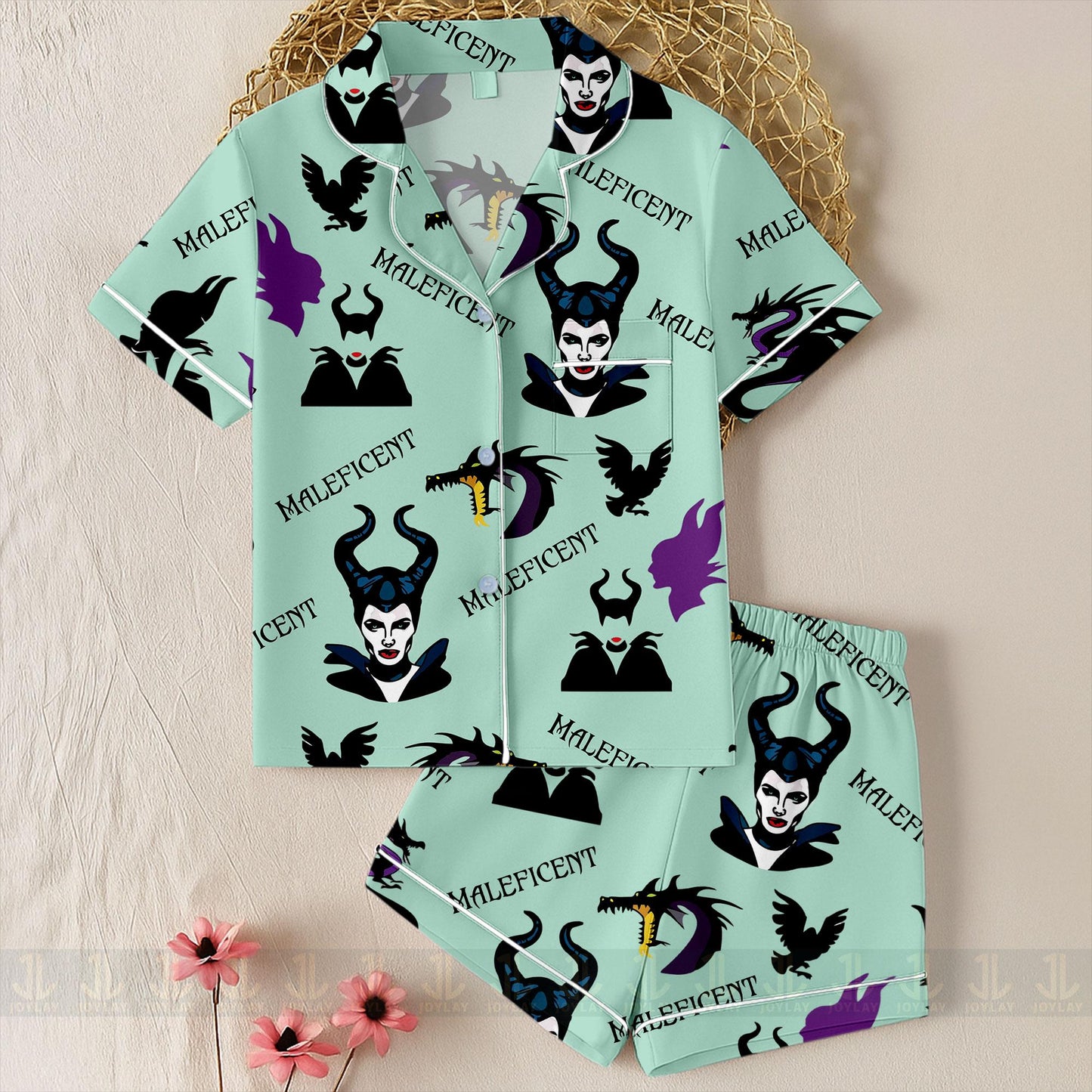 Maleficent Dragon Villain Unisex Satin Pajamas Set, Spooky Season Pajamas , Long Sleeve And Short Styles