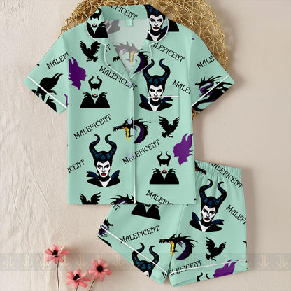 Maleficent Dragon Villain Unisex Satin Pajamas Set, Spooky Season Pajamas , Long Sleeve And Short Styles