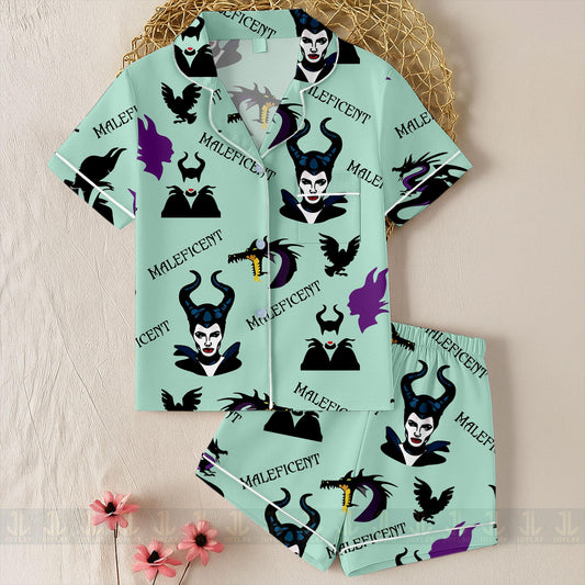 Maleficent Dragon Villain Unisex Satin Pajamas Set, Spooky Season Pajamas , Long Sleeve And Short Styles