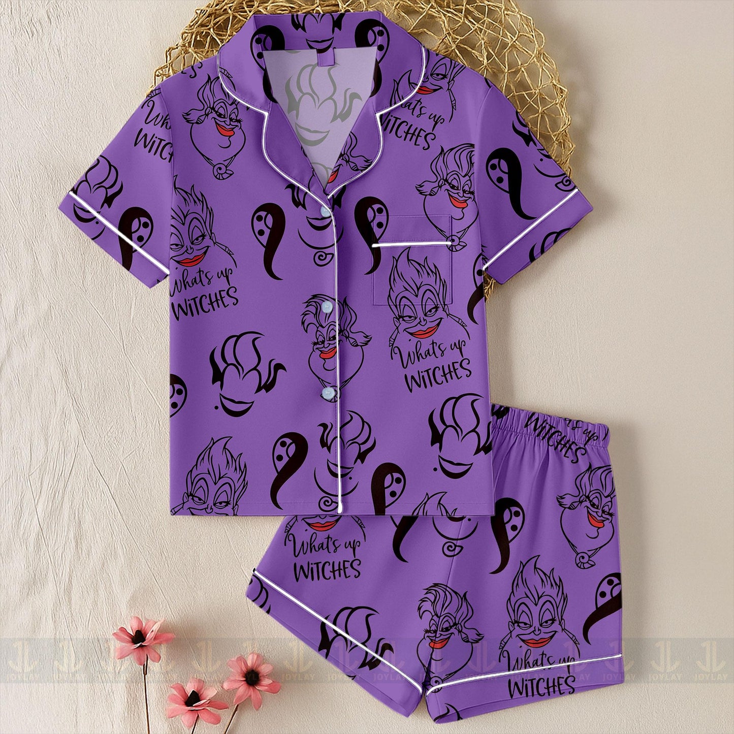 Ursula Bad Witch Unisex Satin Pajamas Set, Spooky Season Pajamas , Long Sleeve And Short Styles