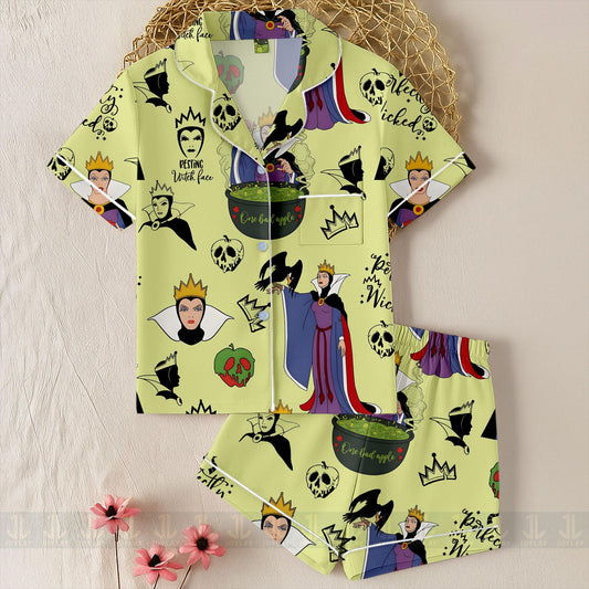Wicked Evil Queen Unisex Satin Pajamas Set, Spooky Season Pajamas , Long Sleeve And Short Styles