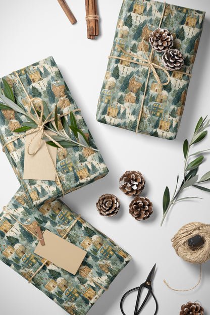 Christmas Town Wrapping Paper Roll, Premium Gift Wrap with Snowy Village and Holiday Decor #4