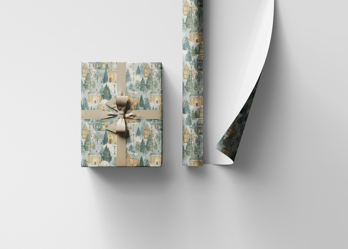 Christmas Town Wrapping Paper Roll, Premium Gift Wrap with Snowy Village and Holiday Decor #4