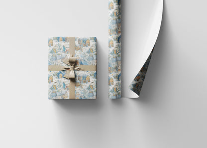 Christmas Village Town Wrapping Paper Roll, Snowy Scene Gift Wrap for Winter and Holiday Gifts #11