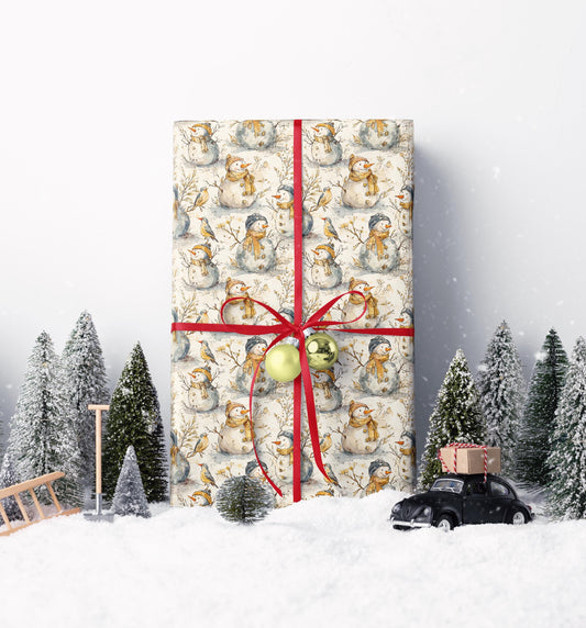 Cozy Snowman Christmas Wrapping Paper Roll, Whimsical Gift Wrap with Snowy Winter Details #6