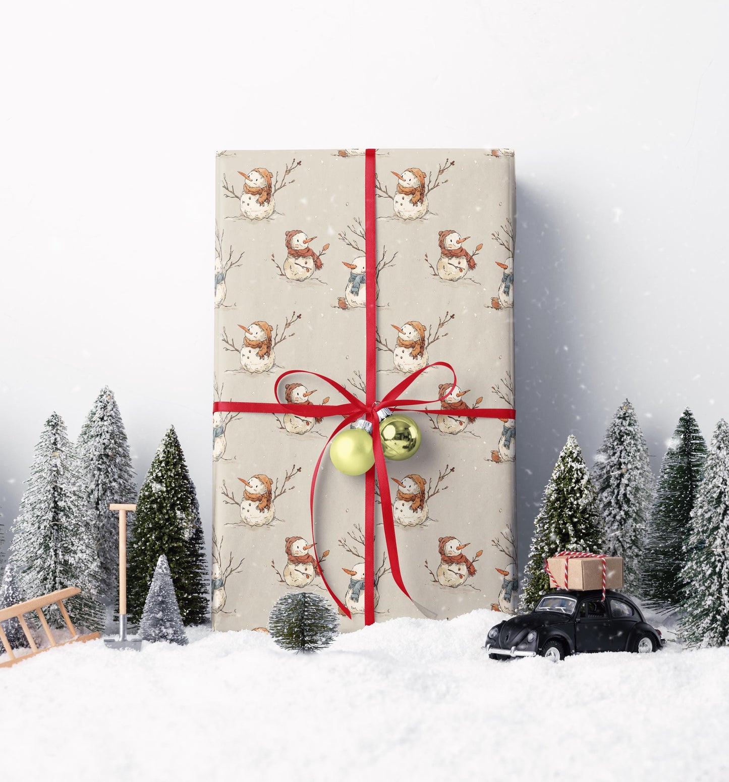 Holiday Snowman Wrapping Paper Roll, Cute Winter Gift Wrap with Snowflakes and Hats #4