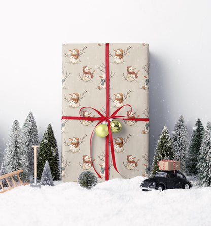 Holiday Snowman Wrapping Paper Roll, Cute Winter Gift Wrap with Snowflakes and Hats #4