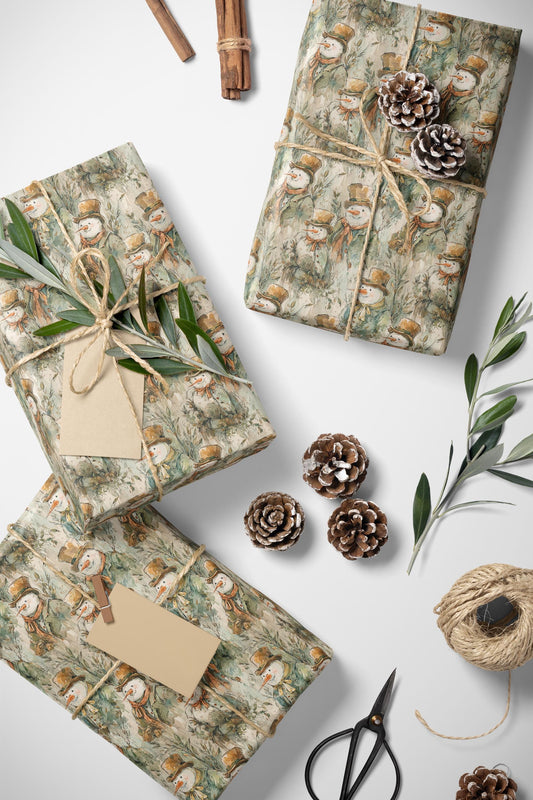 Christmas Wrapping Paper Roll, Snowman and Snowflake Gift Wrap for Winter Holidays #7