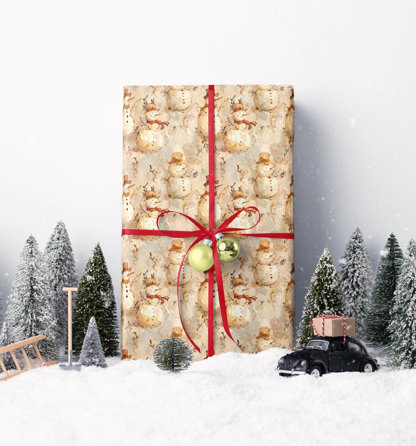 Winter Snowman Wrapping Paper Roll, Holiday Gift Wrap with Snowflakes and Cozy Christmas Theme #2