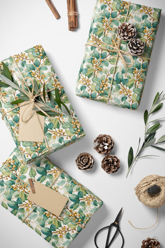 Elegant Mistletoe Wrapping Paper Roll, Vintage Christmas Gift Wrap with Watercolor Greener-1ddf-4611-b0e3-f18915152e38_3_wrapping_paper_fill