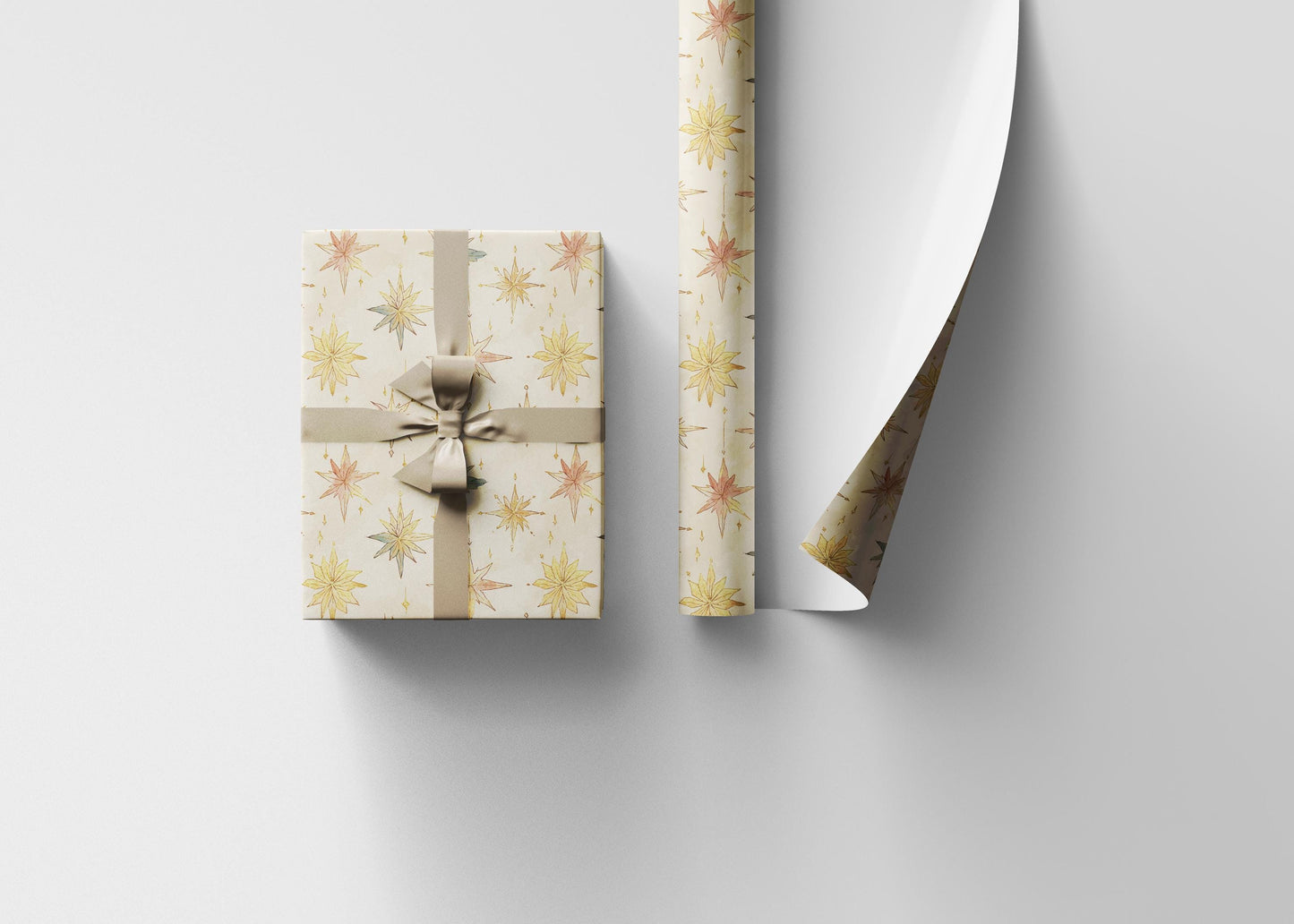 Festive Star Christmas Wrapping Paper Roll, Watercolor Holiday Gift Wrap with Elegant Star Pattern #3