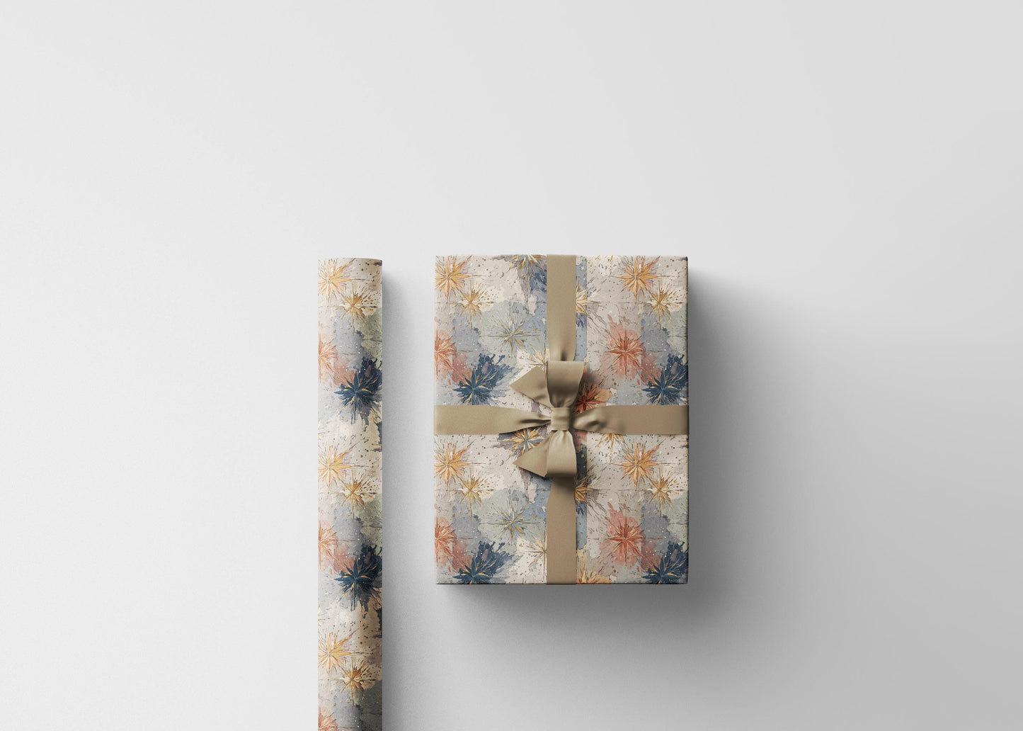 Celestial Star Christmas Wrapping Paper Roll, Watercolor Holiday Gift Wrap for Winter Packaging #6